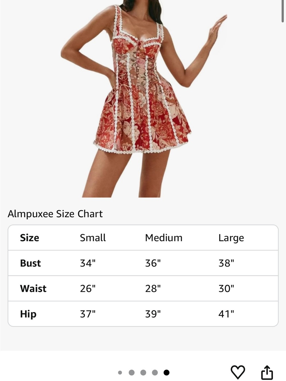 Floral Lace-Trim Corset Mini Dress - Red & Cream - Picture 4 of 10